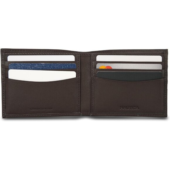 Nautica Men's Bifold Leather Brown Wallet RFID Blocking ID Window Card Slots - Picture 4 of 7